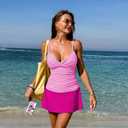 Pink Queen Women's Tummy Control Two Piece Tankini Swimsuits Push Up Swimwear Bathing Suits Pink, XL