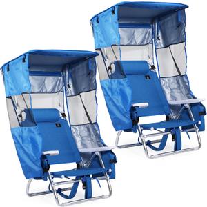 Nice C 5 Position Reclining Backpack Beach Chair with Canopy (Blue, 2 Pack)