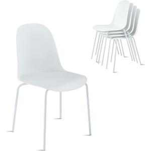 KISLOT Dining Chairs Set of 4, Plastic Outdoor Dining Room Chairs with Metal Legs, PP Anti-UV Stackable Patio Chairs with Ergonomic Back for Kitchen Swimming Pool, Easy Assembly, White