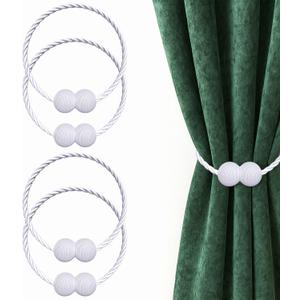 Hion Magnetic Curtain Tiebacks White 4 Pack, Curtain Tiebacks Buckles Holdbacks Holders Hooks Clip for Home Bedroom Office Decorative Thick or Thin Curtain