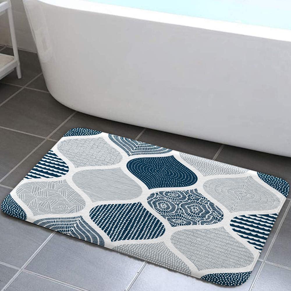 JAWO Blue and Grey Paisley Bath Mat for Bathroom, Light Navy Blue Gray Bohemian Chic Geometric Pattern Floor Rugs Mats Non Slip Bathroom Decor Accessories 16X24 Inches Kitchen Bedroom Indoor