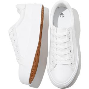 SERNIAL Womens White Tennis Shoes PU Leather Sneakers Casual Walking Shoes for Women (8.5, White)