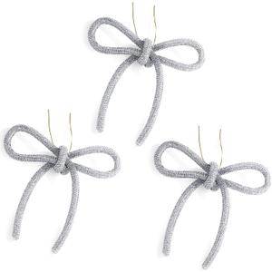 Christmas Bow Ornaments 2025, 3Pcs Silver Bow Christmas Tree Ornament, Xmas Hanging Ornaments Decoration Gift for Women Family Made with Rhinestones