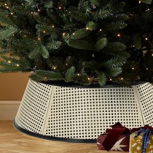 BAYN Metal Christmas Tree Collar, 28-Inch Diameter Base Cover Christmas Tree Ring Stand - Cream