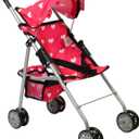 The New York Doll Collection My First Doll Stroller with Basket & Heart Design Foldable Doll Stroller, Pink