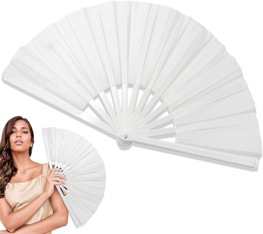 2 x Boots on The Ground Fan,13inch Large Rave Fan PoppingFan Clacking Fans for Line Dancing,Line Dance Popping Fans,HandFans for Women Foldable,Portable for Outdoor,Wedding,Party,Decoration(White)