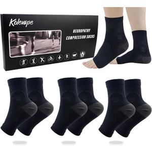 3Pairs Neuropathy Socks for Women and Men, Toeless Compression Socks for Neuropathy Pain Relief, Open Toe Foot Compression Sleeves for Plantar Fasciitis, Arch Support and Ankle Support