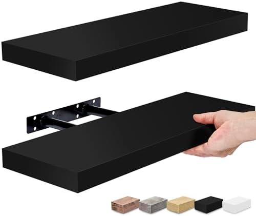 Sorbus Floating Shelves for Wall, Bathroom Shelves Wall Mounted for Kitchen, Bedroom, Bathroom Storage Over Toilet, Hanging Book Shelf for Wall Home Decor Living Room (Black, 2 Pack)
