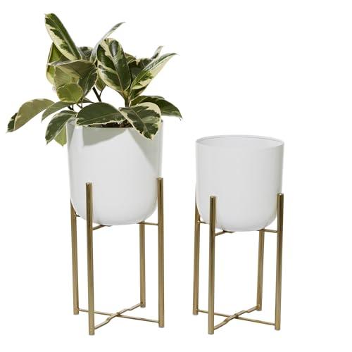 CosmoLiving by Cosmopolitan Metal Indoor Outdoor Planter Dome Large Planter Pot with Removable Stand, Set of 2 Planters 20", 22"H, White