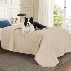Bedsure Waterproof Bed Cover for Dogs Washable - Waterproof Blanket for Twin Bed Couch Sofa Cozy, Lightweight Furniture Protector for Pet Cat Quick Drying, Sandy Tan, 68x82IN