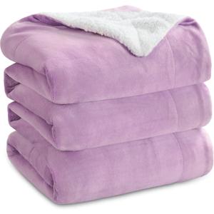 Bedsure Sherpa Fleece Blankets Queen Size for Bed - Thick and Warm, Soft Fuzzy Plush Queen Blanket for Winter, Lilac, 90x90 Inches