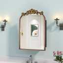 16x24 Inch Recessed or Surface Mount Medicine Cabinet Mirror with Vintage Bronze Carving & Hand-Painted Aluminum Frame, All-Metal Construction, 2 Shelves, Arched Mirror for Bathroom, Entryway, Hallway