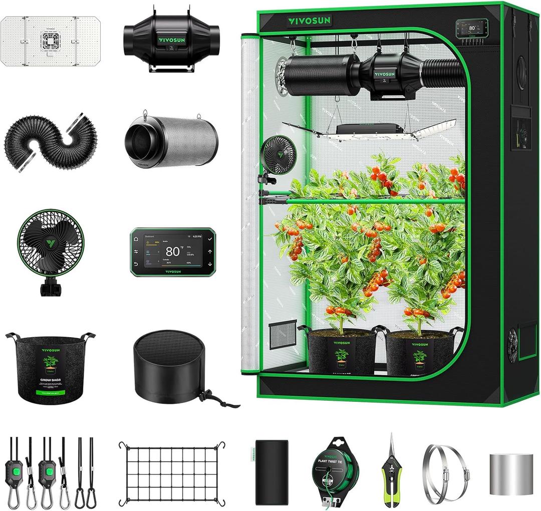 VIVOSUN Smart Pro Grow Tent Kit 2x4 Complete Grow System WiFi-Integrated Automatic Control with GrowHub E42A+, 2-in-1 Tunable Spectrum LED Grow Light, 360 Ventilation & Circulation Control System