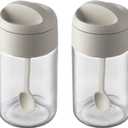 Sugar and Salt Container Set,Glass spice jars with Spoon,8.5 oz Sugar Bowl,for Kitchen Counter Keeping Sugar,Salts,Spice,Sauce