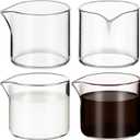 Leinuosen 4 Pcs Small Glass Creamer Pitcher Set Transparent Mini Poured Glass Tea Pitcher, Milk and Coffee Serving Jugs for Tea Milk Coffee (No Handle Style)