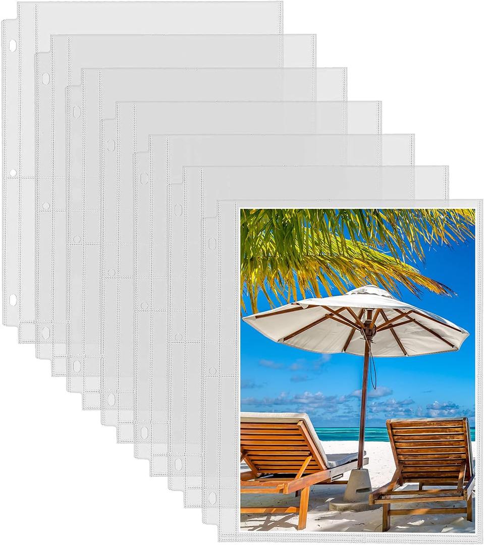 30 Pack Photo Sleeves for 3 Ring Binder - (8x10, for 60 Photos), Archival Page Protectors, Clear Plastic Album Refill Pages, Postcard Sleeves, Acid-Free