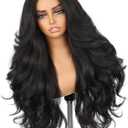 HANNE Yaki Curly V Part Wig Synthetic Half Wig U Part Wig 26 Inch Fluffy Wavy Filp Curls Heat Resistant 356F Glueless Beginner Friendly Hair Replacement Wigs for Black Women (Natural Black)