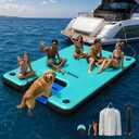 CALOBANA 12ft×6ft Inflatable Floating Dock with Dog Ramp, Float Island with Boat Ramp for Adults & Pets, Heavy Duty Lake Dog Raft Dock Platform with Ladder for Sea or River, Party, Mint Green+Black