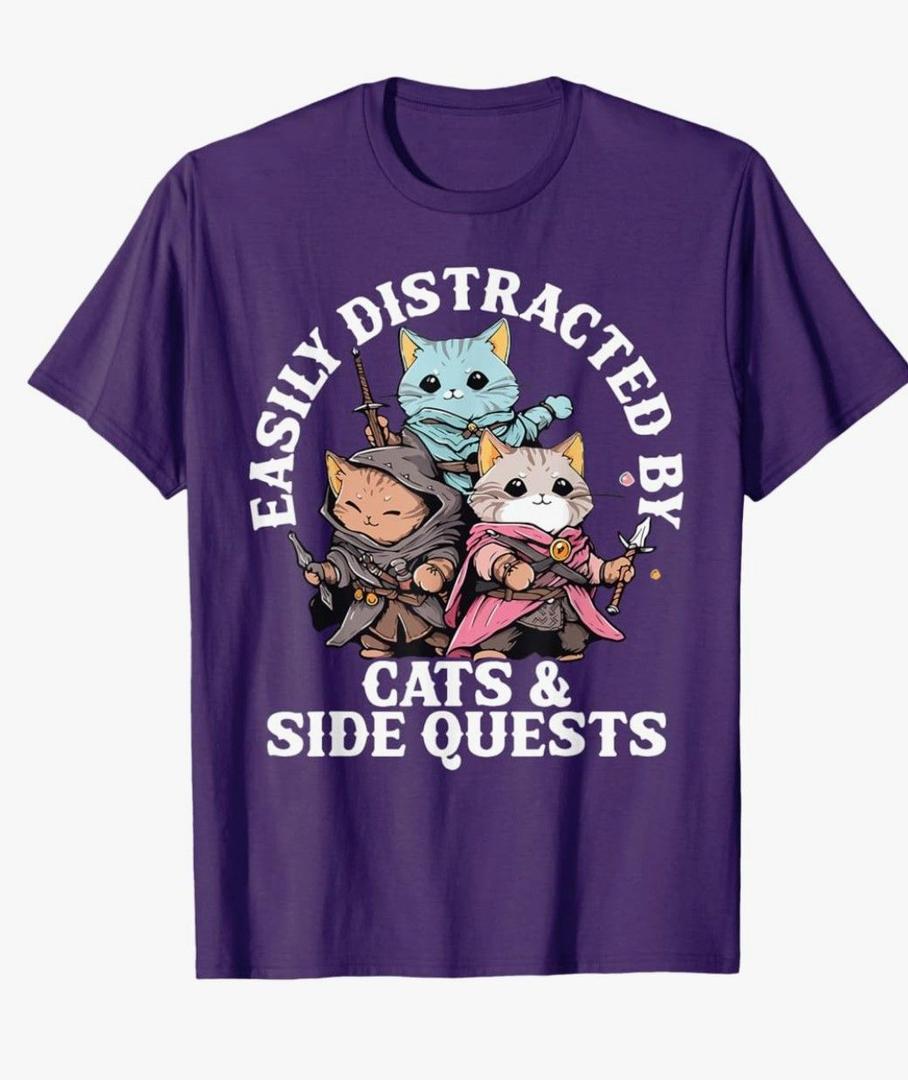 Cats Side Quest Distracted Tabletop Funny Men Women Kids Dad T-Shirt Large