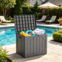 Outdoor Storage Box,30 Gallon Deck Box Outdoor Storage Bench Outside Waterproof Resin Storage Bench, Lockable Patio Cushions, Garden Tools Storage For Furniture, UV Resistant(Gray