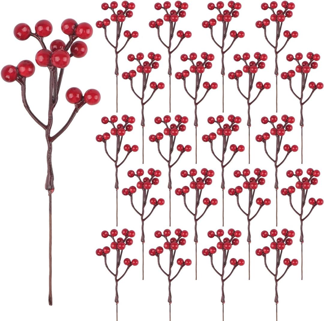 Fangoo 48 Pack 7 Inch Artificial Red Berry Stems for Christmas Tree Holly Berries Picks Berry Branches Xmas Decoration Wreath Crafts Wedding Gift Holiday Season Winter Decor Xmas Ornaments