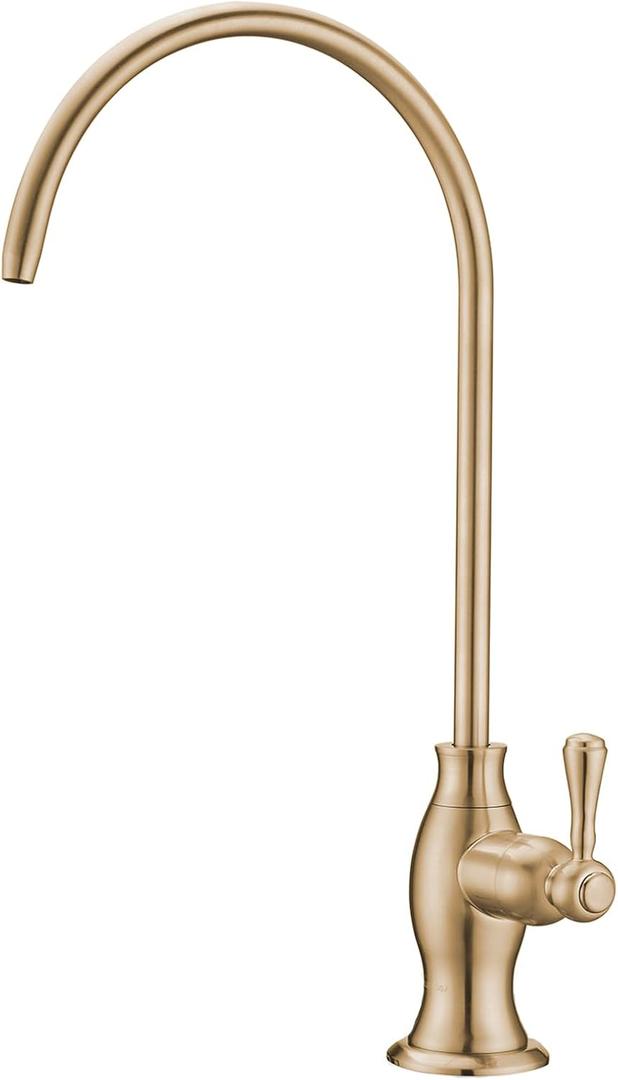 Delle Rosa Brushed Gold Drinking Water Faucet, Non-Air Gap Solid Brass Kitchen Water Filter Faucet, Classical Water Filtration Faucet for Under Sink Water Filter System Brushed GoldLight Gold
