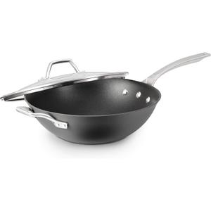 Calphalon Signature Hard-Anodized Nonstick Wok, 12", Flat-Bottom, Oven-Safe, PFOA-Free, Black
