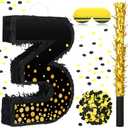 Poen Pinata for Birthday Party Decorations Black Gold Pinata with Blindfold Stick Confetti and Eye Mask for Party Supply Anniversary Baby Shower Retirement Supplies (Number 3)