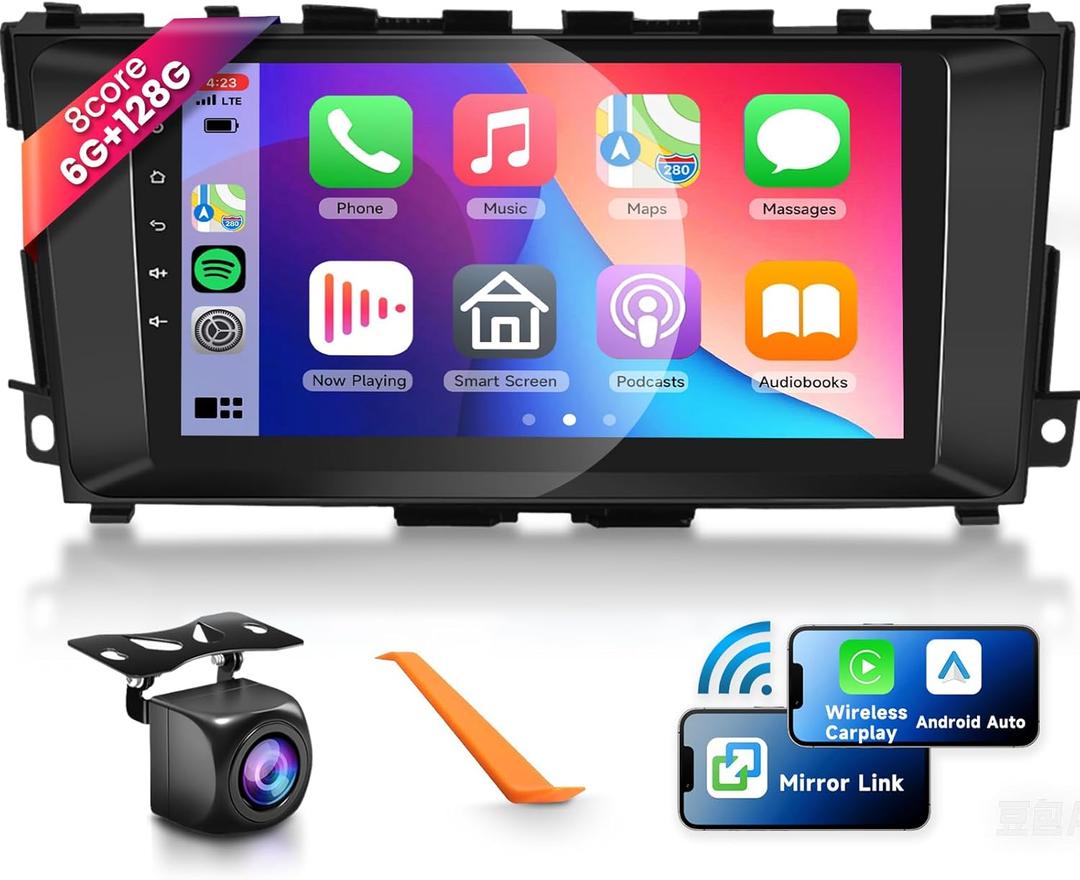 8 CORE 6G+128G Car Radio Stereo for Nissan Altima 2013-2018 with Wireless CarPlay/Android Auto, 9 Inch 1280 * 720P IPS Touch Screen Android 13 GPS WiFi Bluetooth 32-Band DSP HD Backup Camera