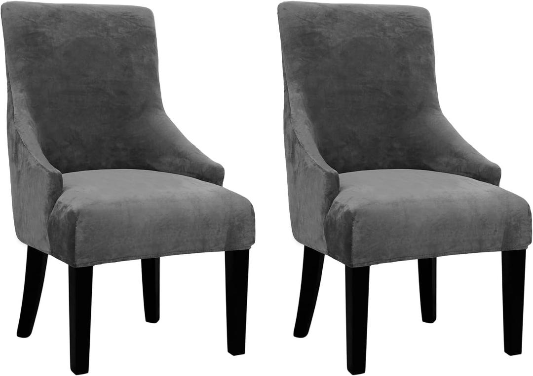 Velvet Wingback Dining Chair Cover Soft Stretch Accent Chair Cover Slipcover Thick Plush Wing Back Chairs Covers Furniture Protect Washable Chairs Protector Covers for Dining Room (Dark Grey, 2)