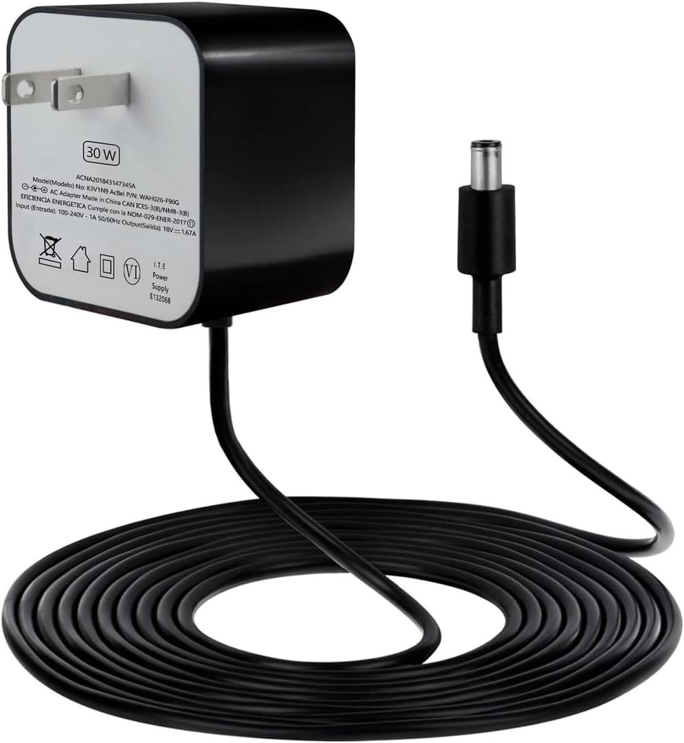 30W Power Adapter for Echo (4th Gen), Echo (3rd Gen), Echo Show 10 (3rd Gen), Echo Show (2nd Gen), Echo Show 8, and Echo Plus (2nd Gen), 5.8Ft AC Adapter Power Cord