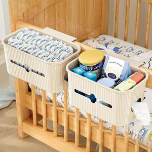 VIREYA Bedside Storage Box Bin Organizer Diaper Caddy Organizer for Kids Bed, Crib, Playard ,Playpen, Nursery Bedroom, Bathroom Essentials,for Books, Tissues, Cup & Snacks (Beige)