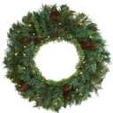 Nearly Natural 20in. Mixed Pine and Pinecone Artificial Christmas Wreath with 35 Clear LED Lights