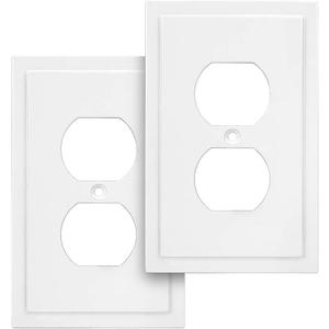 Henne Bery Modern Edge Decorative Wall Plate Switch Plate Outlet Cover, Durable Solid Zinc Alloy (Single Duplex 2PK, Pure White)