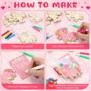 Leinuosen 24 Sets Unicorn Valentines Day Gifts Cards Wooden Painting Crafts Kit Unicorn Party Favors DIY Unfinished Wooden Crafts Exchange Gifts Cellophane Bags Markers