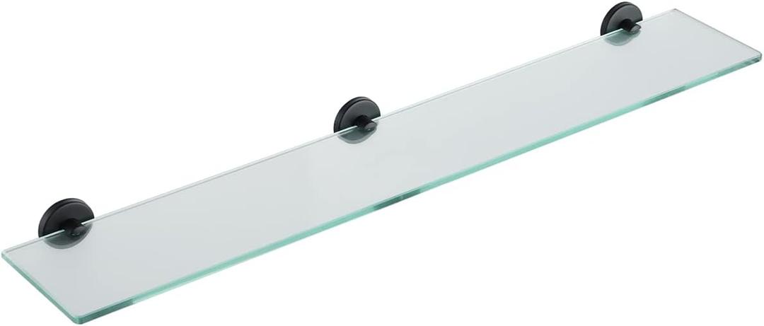JQK Bathroom Glass Shelf Black, Tempered Glass Shower Storage 30 by 5 inches, 304 Stainless Steel Matte Black Wall Mount, TGS101L30-PB
