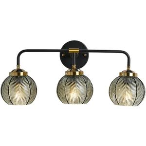 3-Light Bathroom Vanity Light Black Wall Mount Light with Green Glass Shade, Mid Century Wall Sconce Lights Modern Vanity Lamp for Over Mirror Bedroom Hallway
