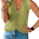 Saodimallsu Womens Sleeveless V Neck Sweater Vest Cropped Button Down Casual Loose Knit Summer Going Out Tops, Large
