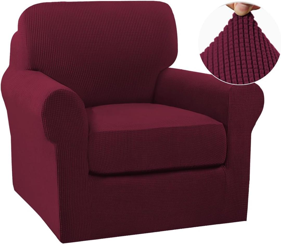 Turquoize 2 Piece Chair Covers Chair Slipcovers for Living Room Small Armchair Chair Cover with Arms Washable Furniture Cover for Chairs Feature Thick Jacquard Fabric (Small Armchair, Burgundy)