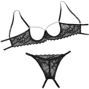 Lilosy Sexy Underwire Floral Lace Sheer Lingerie Set for Women See Through Bra and Panty Small