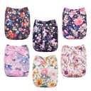 ALVABABY Baby Cloth Diapers 6 Pack with 12 Inserts Cloth Diaper Covers Adjustable Washable Reusable for Baby Girls and Boys 6DM115A (Flower World)