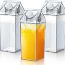 Remerry 3 Pcs Milk Carton Water Bottle Square Plastic Coffee Portable Reusable Milk Carton Cup Leakproof Juice Bottle (25 oz, Clear)