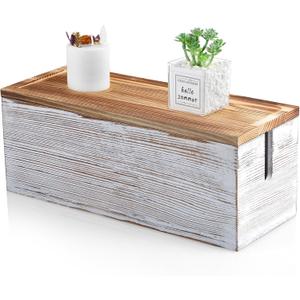 Large Cable Management Box, White Washed Wood Cord Organizer Box for Desk, Floor, Office to Hide Extension Cords Power Stripes Surge Protectors Chargers Wires