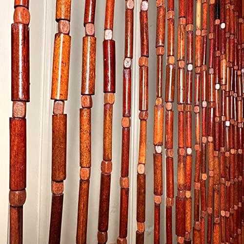 FlavorThings Natural Dark Brown Bamboo Beaded Curtain Room Divider Plain Design-Bamboo and Wooden Doorway Beads-Boho Bohemian Curtain 38 Strands 36" Wx78 H