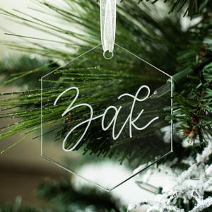 UNIQOOO 18 Pack 3'' Clear Hexagon Acrylic Christmas Ornament, 4mm Extra Thick, DIY Blank Xmas Bauble Hanging Tree Decoration, Stocking Name Tag, Memento