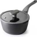 PRICUSIS Nonstick Saucepan with Lid, 2 Quart Non Toxic Pot with Pour Spouts, Full Coated, 100% Dishwasher Safe, Induction Compatible & Oven Safe, PFOS & PFOA Free, Black Sesame