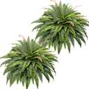 CQURE 108 Branches Fake Ferns Artificial Plants Large, 50" Set of 2 Artificial Boston Ferns Faux Hanging Fake Plants for Outdoors Planter Home Garden Decor