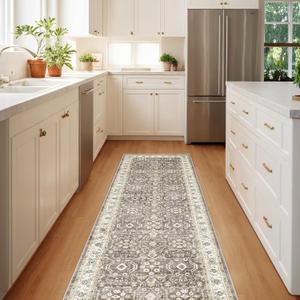 WITSHOCK Runner Rug 2x6 Kitchen, Rugs Runners Machine with Washable Non Slip Backing for Hallway Stair Runner Rug Indoor Entryway Laundry Room, Brown/Beige