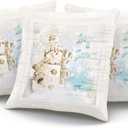 ONGING Decorative Throw Pillow Case Gray Blue and Ivory Christmas Cute Snowman with Snowflakes Pillowcase Cushion Cover One Side Design Printed Square Size 20x20 inch (Multi 04)