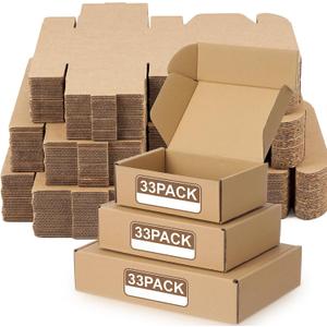 Qilery 100 Pcs Small Shipping Boxes Assorted Sizes,6x4x2", 7x5x2", 9x6x3" | Mailer Boxes for Small Business Mailing Packing Moving, Brown 3-ply E-flute Corrugated Cardboard, Tuck Top Self-lock